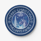 ミッドナイトブルー&ホワイトエンチャントクリスマス ペーパープレート (正面)