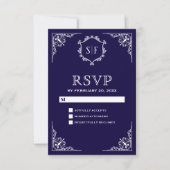 ミッドナイトブルー+装飾モノグラムRSVP 出欠カード (正面)