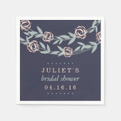 ミッドナイトブルー、赤面ピンク&セージブライダルシャワー スタンダードカクテルナプキン (正面)