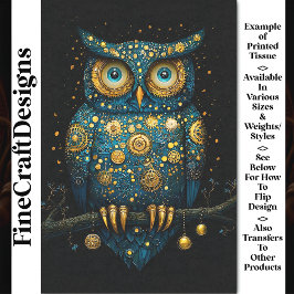 ミッドナイトブルー&金ゴールドスチームパンクフクロウBY6デコページ 薄葉紙