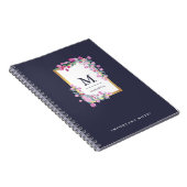 ミッドナイトブルー、金ゴールド、ピンクの水色の花 ノートブック (右側)