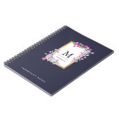 ミッドナイトブルー、金ゴールド、ピンクの水色の花 ノートブック (左側)