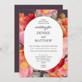 ミッドナイトプラムに水彩のポピー 招待状