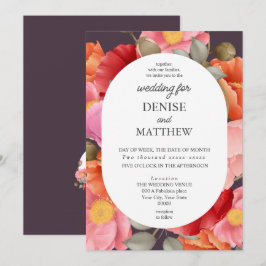 ミッドナイトプラムの水彩ポピー 招待状