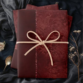 ミッドナイトヘンナロマンス | Red Satiny グランジ Damask ラッピングペーパーシート