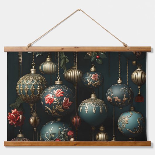 ミッドナイトホリデーエンチャントメントボタニカル 吊り下げ型タペストリー (正面)