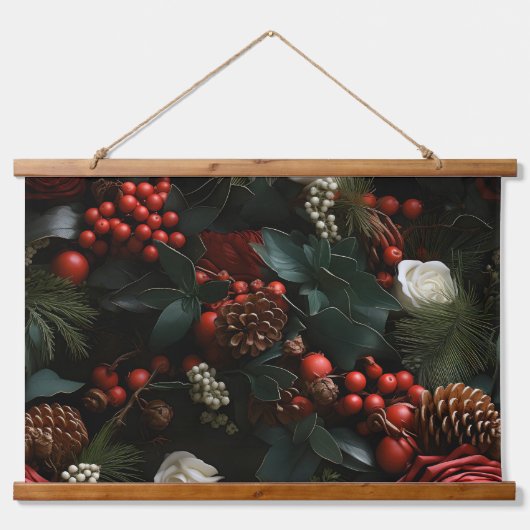 ミッドナイトホリデーエンチャントメントボタニカル 吊り下げ型タペストリー (正面)