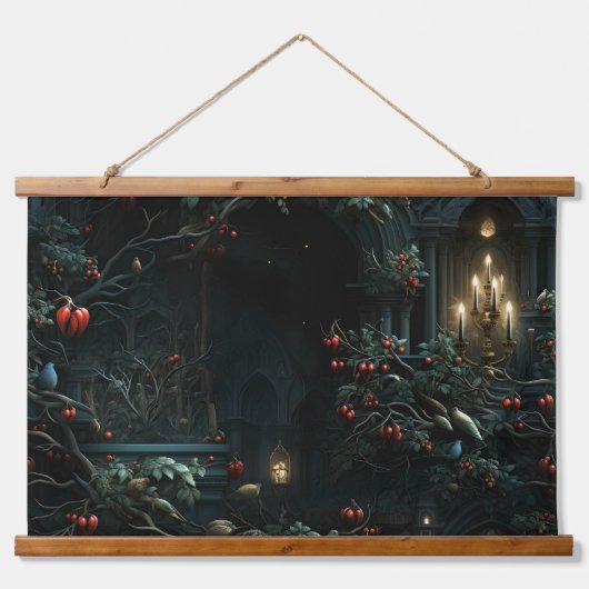 ミッドナイトホリデーエンチャントメントボタニカル 吊り下げ型タペストリー (正面)