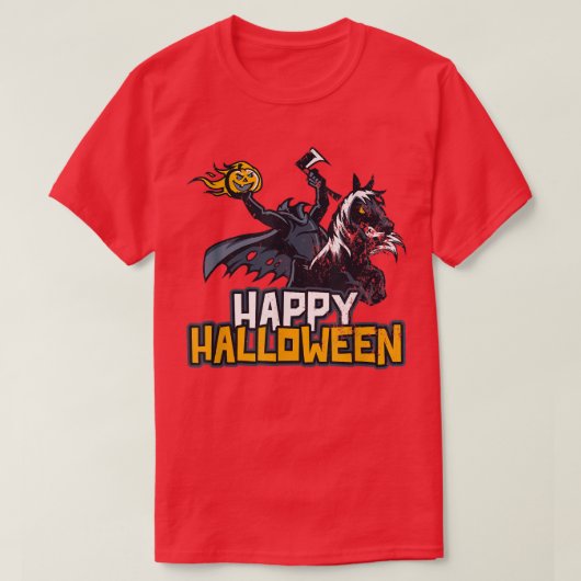 ミッドナイトホースパンプキンヘッドライダーハッピーハローウィン Tシャツ (デザイン正面)
