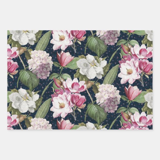 ミッドナイトマグノリアガーデンヴィンテージ植物学 ラッピングペーパーシート (正面)