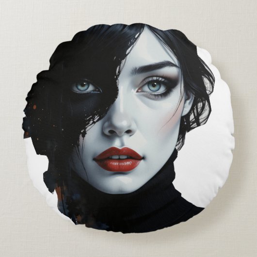 ミッドナイトミューズ – インクスプラッシュポートレート ラウンドクッション (正面)