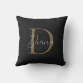 ミッドナイトモダンブラックモッシー金ゴールドスクリプトモノグラム クッション (裏面)