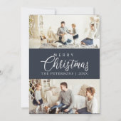 ミッドナイトモダンブルーフォトコラージクリスマス シーズンカード (正面)