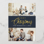ミッドナイトモダンブルーフォトコラージクリスマス 箔シーズンカード (正面)