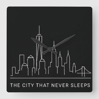 ミッドナイトライン： NYC Never Sleeps スクエア壁時計