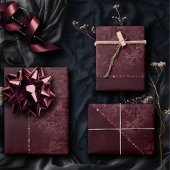 ミッドナイトワインロマンス | Dark Satiny グランジ Damask ラッピングペーパーシート