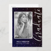 ミッドナイト宇宙グリッター写真卒業 インビテーションポストカード (正面/裏面)