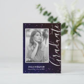 ミッドナイト宇宙グリッター写真卒業 インビテーションポストカード (スタンド正面)