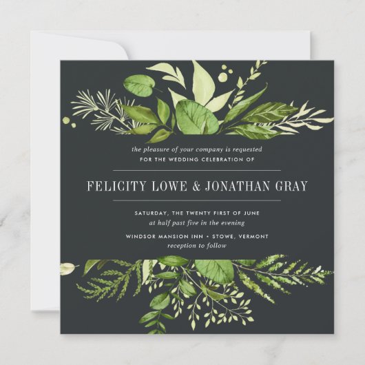 ミッドナイト庭園の結婚式招待状 |正方形 招待状 (正面)