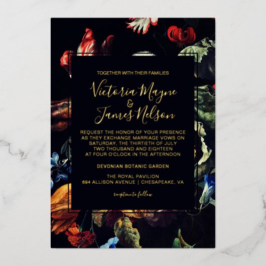 ミッドナイト庭園の結婚式招待状 箔招待状 (正面)