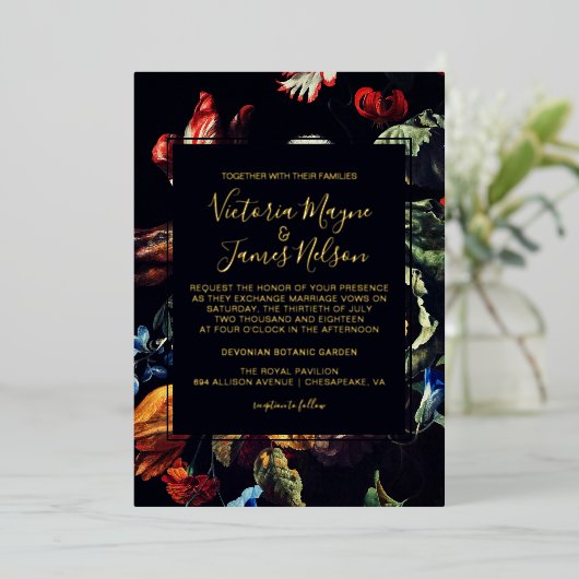 ミッドナイト庭園の結婚式招待状 箔招待状 (立ち正面)