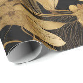 ミッドナイト花模様：ブラック&金ゴールドグラマー ラッピングペーパー (ロールコーナー)