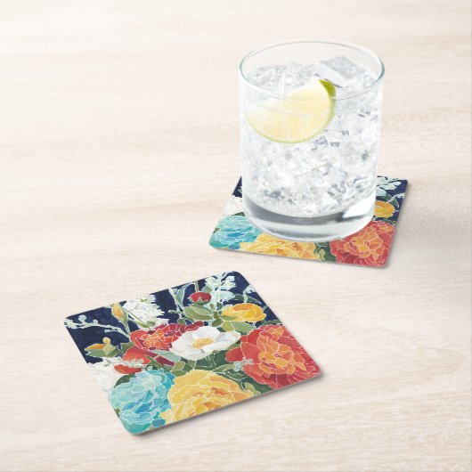 ミッドナイト花模様I スクエアペーパーコースター (インサイチュ)