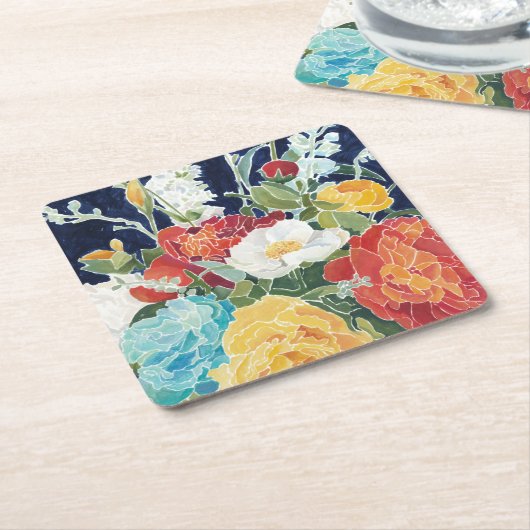 ミッドナイト花模様I スクエアペーパーコースター (アングル)