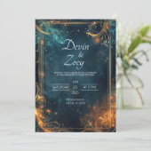 ミッドナイト金ゴールドシナ結婚ルエレガンス 招待状 (スタンド正面)
