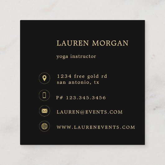 ミッドナイト金ゴールドスターホイールヨガスタジオ スクエア名刺 (裏面)