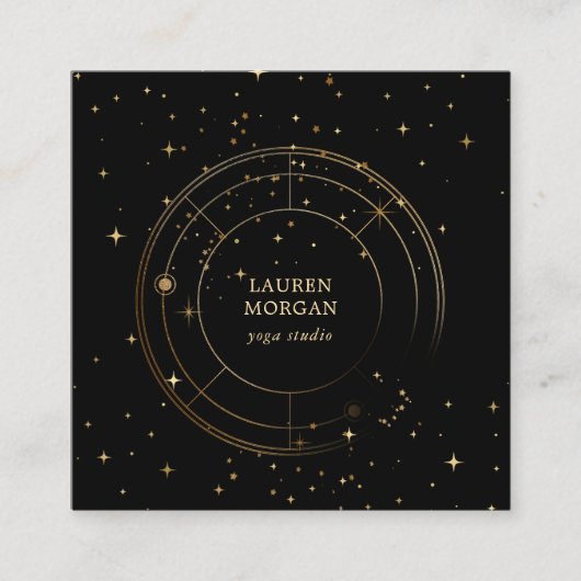 ミッドナイト金ゴールドスターホイールヨガスタジオ スクエア名刺 (正面)