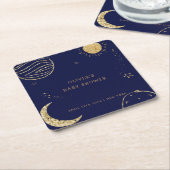 ミッドナイト銀河系ムーンスターボーイベビーシャワー スクエアペーパーコースター (アングル)