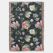 ミッドナイト開花エレガントフローラネイビーブルー スローブランケット (正面縦)