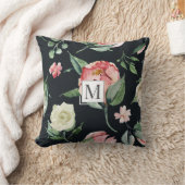 ミッドナイト開花エレガントフローラモノグラム クッション (ブランケット)