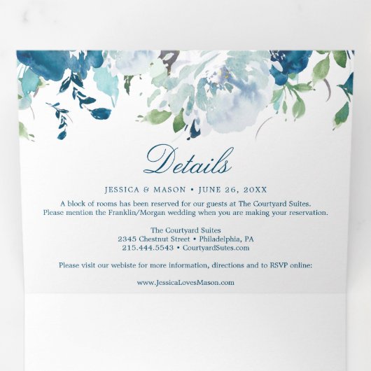 ミッドナイト開花ネ結婚ビーズトリフォールド招待状 三つ折り招待状 (内部最初)