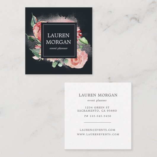 ミッドナイト開花フローラスクエアビジネスカード スクエア名刺 (正面/裏面)