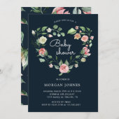 ミッドナイト開花フローラベビーシャワー招待状 (正面/裏面)