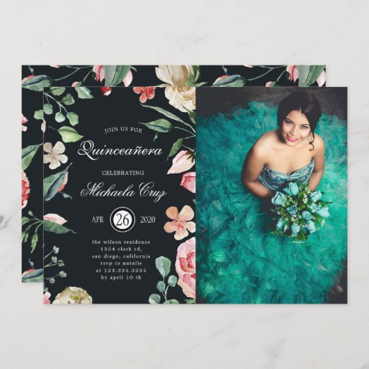 ミッドナイト開花赤面フローラキンセアニェラ 招待状 (正面/裏面)