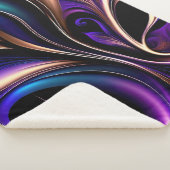 ミッドナイト開花-深いパープル、ティール（緑がかった色）、金ゴールド抽象芸術 シェルパブランケット (3/4)