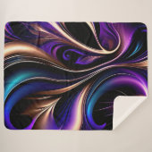 ミッドナイト開花-深いパープル、ティール（緑がかった色）、金ゴールド抽象芸術 シェルパブランケット (正面(横))