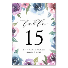 ミッドナイト開花 |紫と青のフローラ結婚の テーブルナンバー