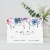 ミッドナイト開花 |紫と青のフローラ結婚の 出欠カード (スタンド正面)