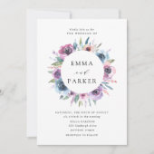 ミッドナイト開花 |紫と青のフローラ結婚の 招待状 (正面)