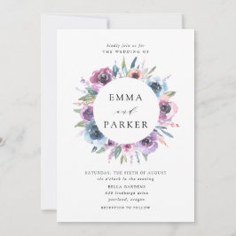 ミッドナイト開花 |紫と青のフローラ結婚の 招待状