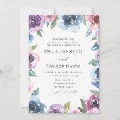 ミッドナイト開花 |紫と青のフローラ結婚の 招待状 (正面)