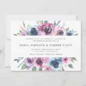 ミッドナイト開花 |紫と青のフローラ結婚の 招待状 (正面)