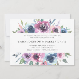 ミッドナイト開花 |紫と青のフローラ結婚の 招待状