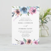 ミッドナイト開花 |紫と青のフローラ結婚の 招待状 (スタンド正面)