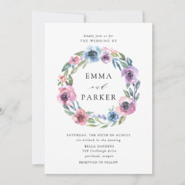 ミッドナイト開花 |紫と青のフローラ結婚の 招待状