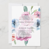 ミッドナイト開花 |紫と青のフローラ結婚の 招待状 (正面)